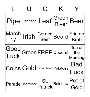 St. Patrick's Day Bingo Card