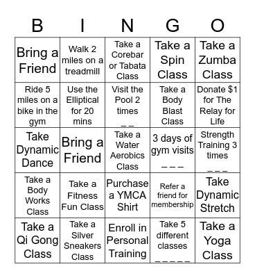 Fitness Bingo Card