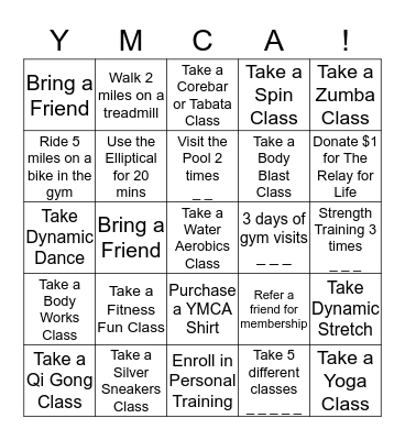 Fitness Bingo Card