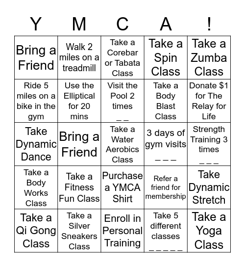 Fitness Bingo Card