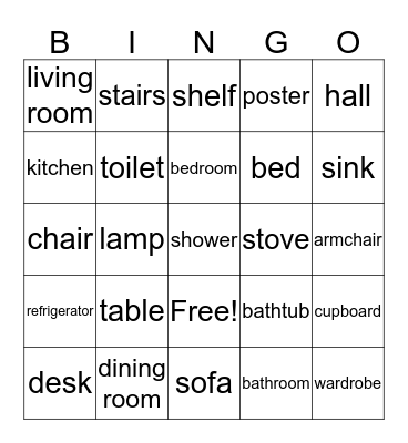 House and furniture Bingo Card