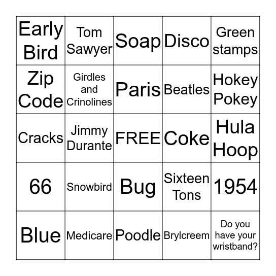 Older Than Dirt Trivia Bingo Card