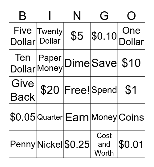 Money Mania Bing Bingo Card