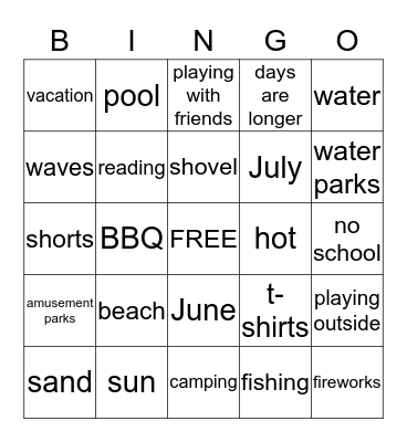 Summer  Bingo Card