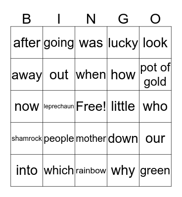 St. Patrick's Day Bingo Card