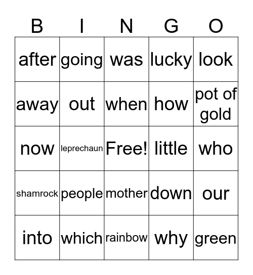 St. Patrick's Day Bingo Card