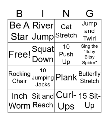Exercise Bingo  Bingo Card