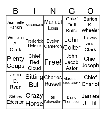 Montana Famous People Bingo Card