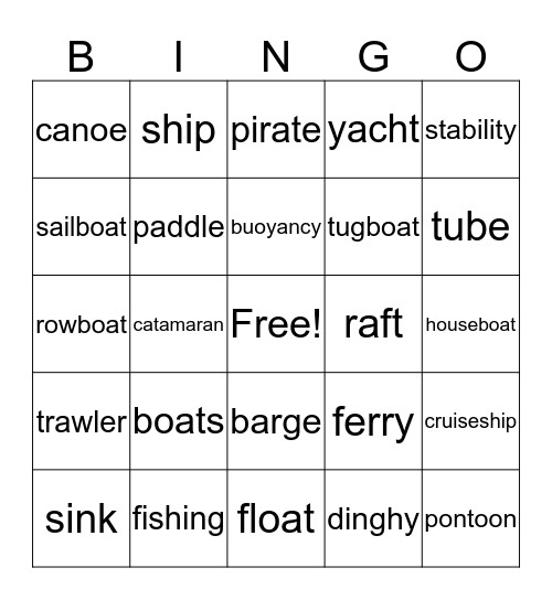 Boats and Buoyancy Bingo Card