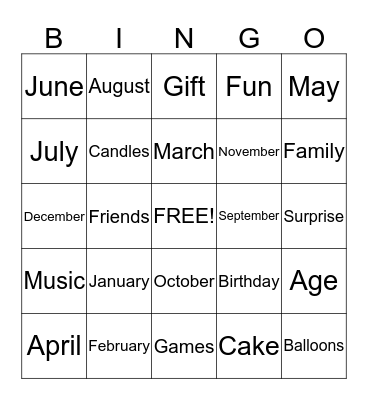 Birthday Bingo Card