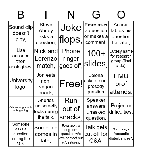 Colloq Bingo! Bingo Card