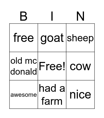 old mc donald Bingo Card