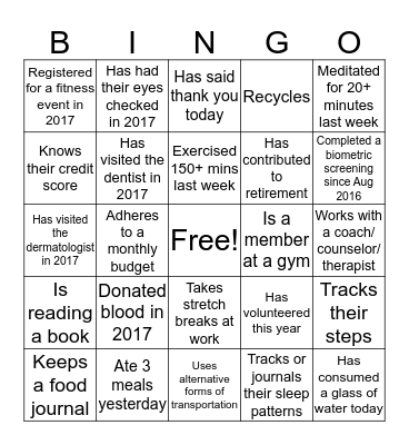 live wellth bingo Card