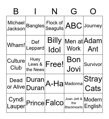 Totally 80s Bingo Card