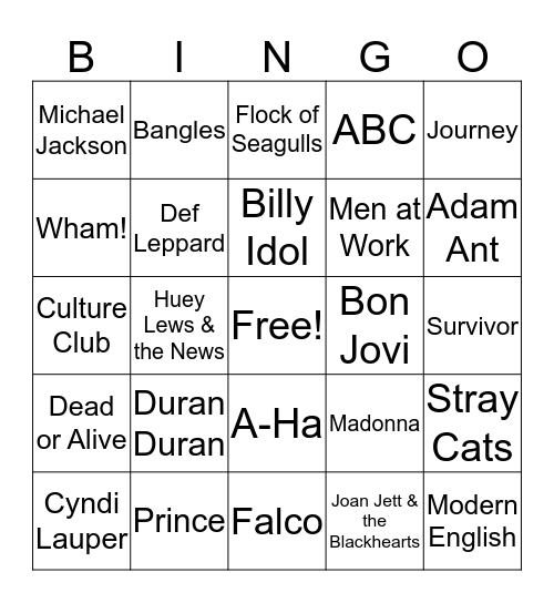 Totally 80s Bingo Card