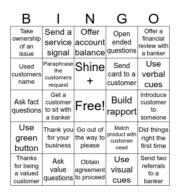 Customer Experience Bingo Card