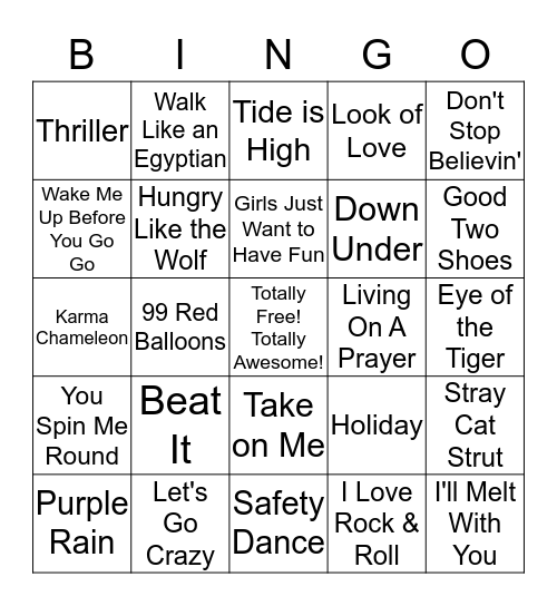 Totally 80s Bingo Card