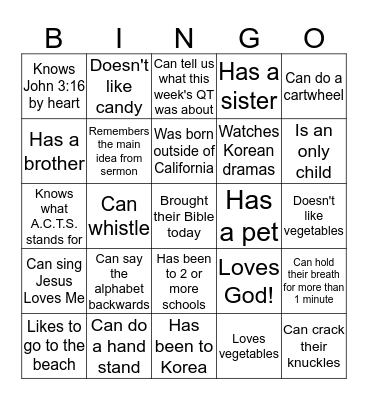Nachimban Discipleship Bingo Card