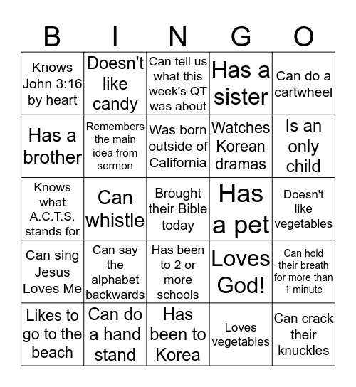 Nachimban Discipleship Bingo Card