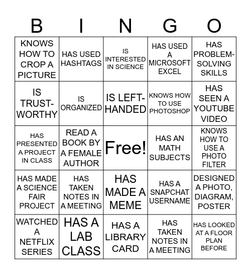 S.T.E.A.M. Bingo Card