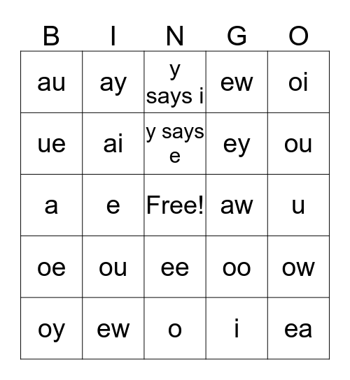 Vowel Team Bingo Card