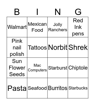 Bridal Bingo Card