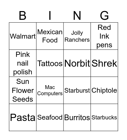 Bridal Bingo Card