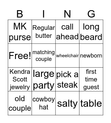 TRH Bingo Card