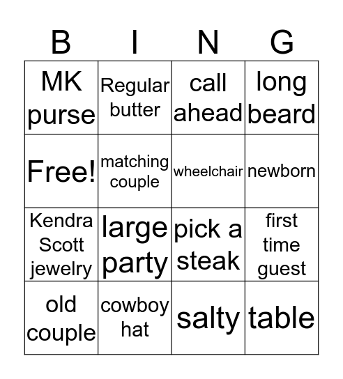 TRH Bingo Card