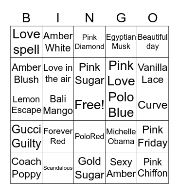 Fragrance Bingo Card
