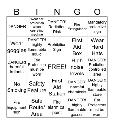 Health and Safety Bingo Card