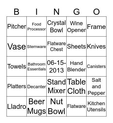 ~Maria's Bridal Shower~ Bingo Card