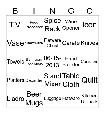 ~Maria's Bridal Shower~ Bingo Card