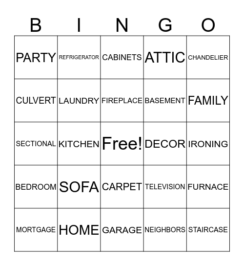 HOUSE WARMING PARTY! Bingo Card