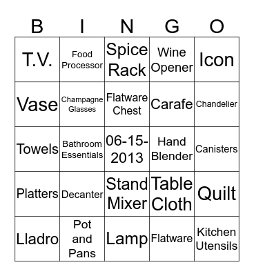 ~Maria's Bridal Shower~ Bingo Card