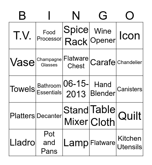 ~Maria's Bridal Shower~ Bingo Card
