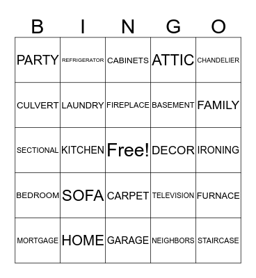 HOUSE WARMING PARTY! Bingo Card