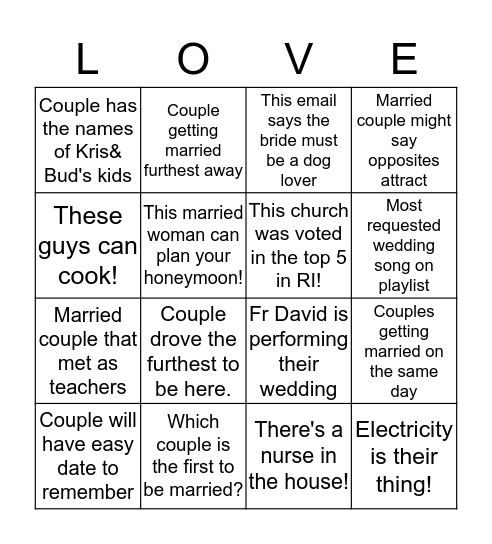 Marriage Prep March 2017 Bingo Card