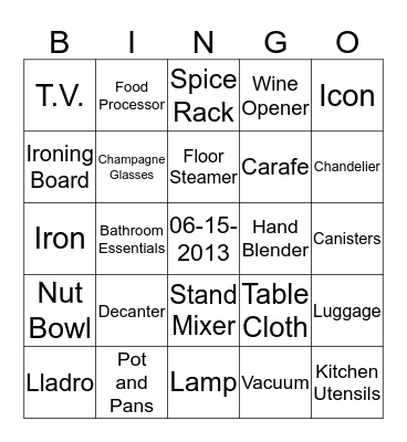 ~Maria's Bridal Shower~ Bingo Card