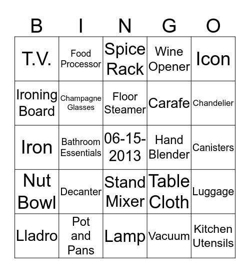 ~Maria's Bridal Shower~ Bingo Card