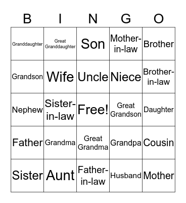 Family Bingo Card