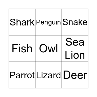 Animals Bingo Card