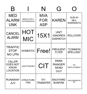 DISPATCH Bingo Card