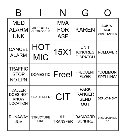 DISPATCH Bingo Card