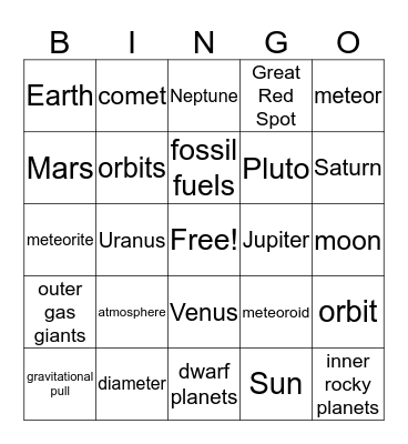 Our Solar System Bingo Card