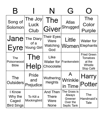 Classic and/or Bestselling Books by Female Authors Bingo Card