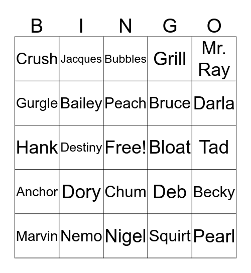 Finding Dory/ Nemo Bingo Card