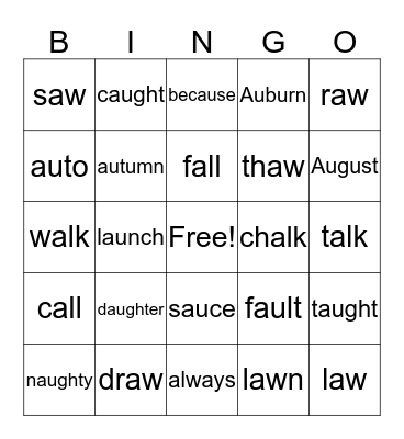 Vowel Pairs Bingo Card