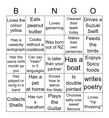 PEOPLE BINGO Card