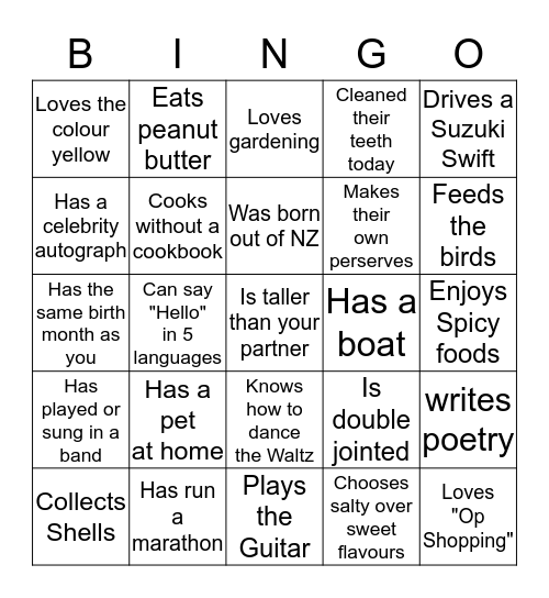 PEOPLE BINGO Card